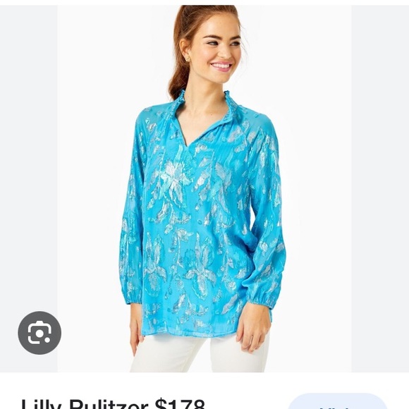 Lilly Pulitzer Tops - NWOT Lilly Pulitzer Galiana metallic turquoise blue silk blouse S